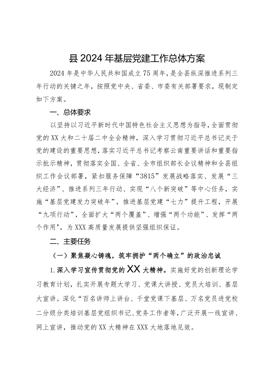 县2024年基层党建工作总体方案(2).docx_第1页