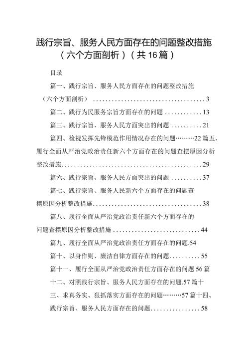 践行宗旨、服务人民方面存在的问题整改措施（六个方面剖析）16篇供参考.docx