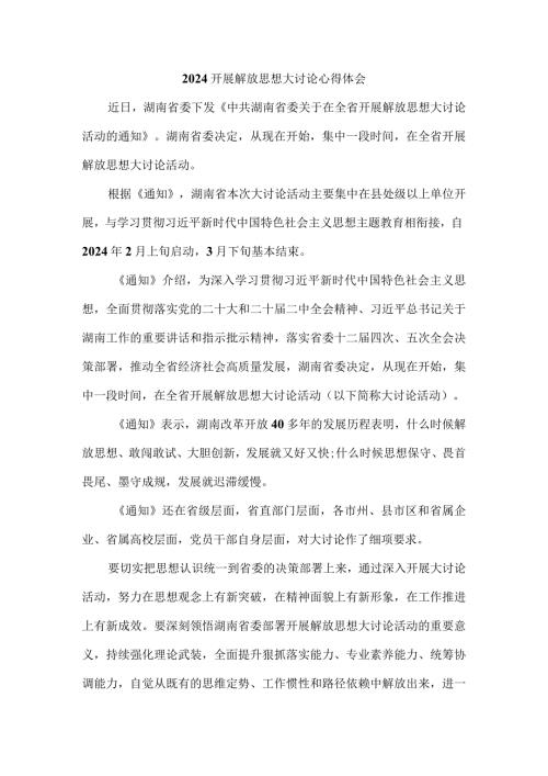 2024开展解放思想大讨论心得体会发言材料一.docx