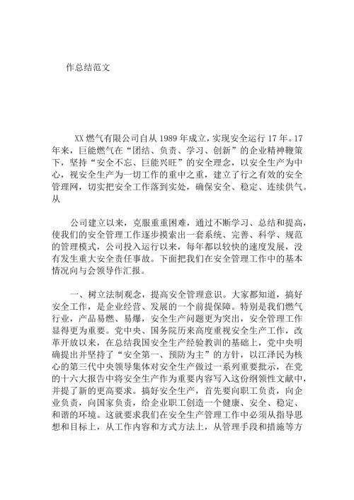 燃气公司年安全生产工作总结范文.docx