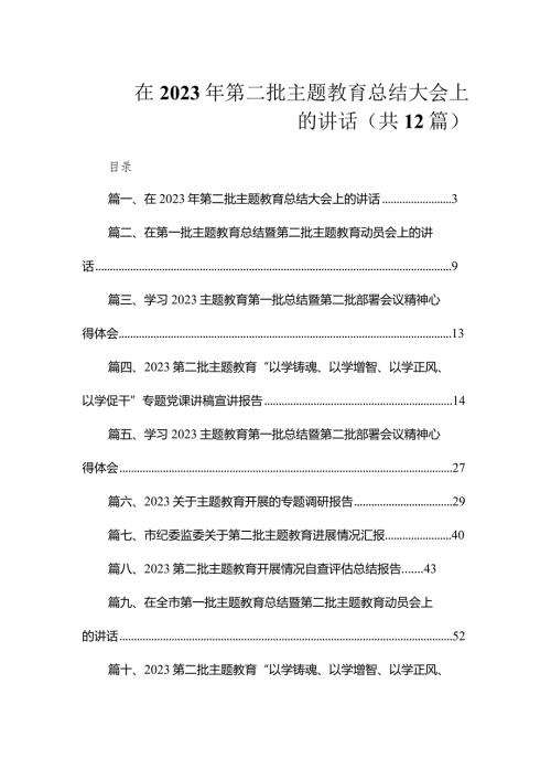 在2023年第二批专题教育总结大会上的讲话（共12篇）.docx