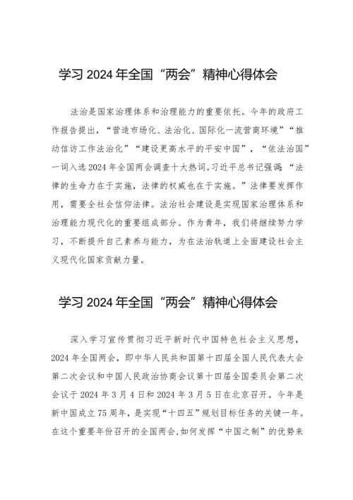 2024年全国两会精神学习体会四十五篇.docx
