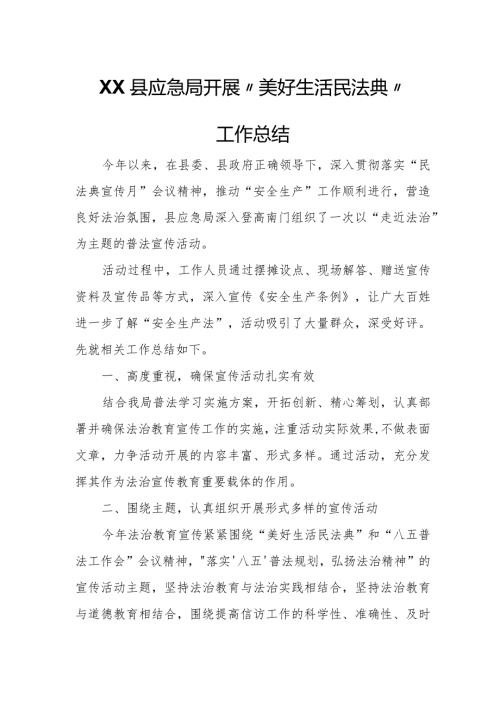 XX县应急局开展“美好生活 民法典”工作总结.docx