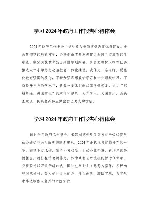 2024年两会关于政府工作报告的学习体会40篇.docx