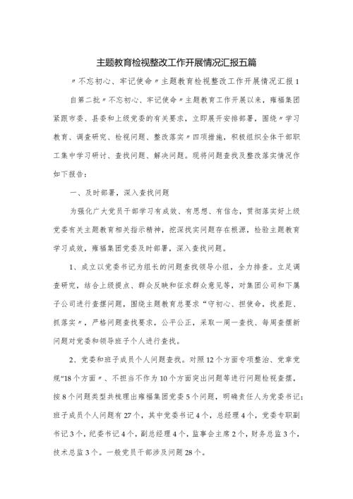 主题教育检视整改工作开展情况汇报五篇.docx