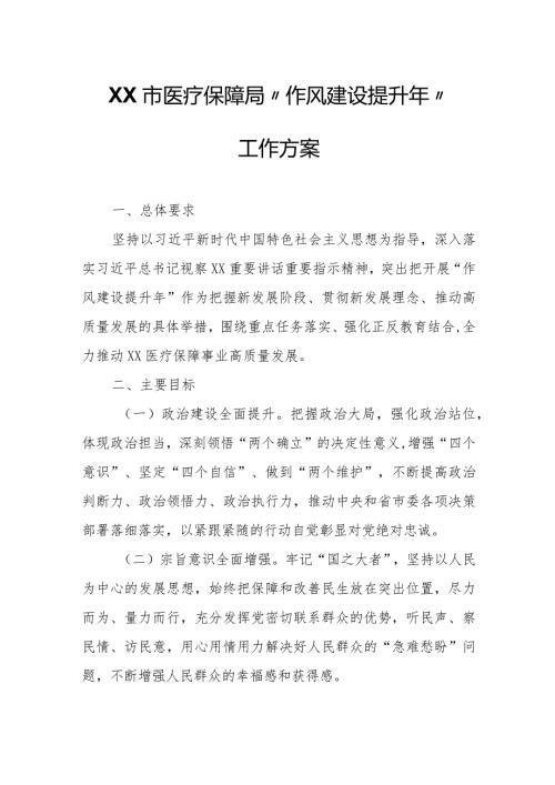 XX市医疗保障局“作风建设提升年”工作方案.docx