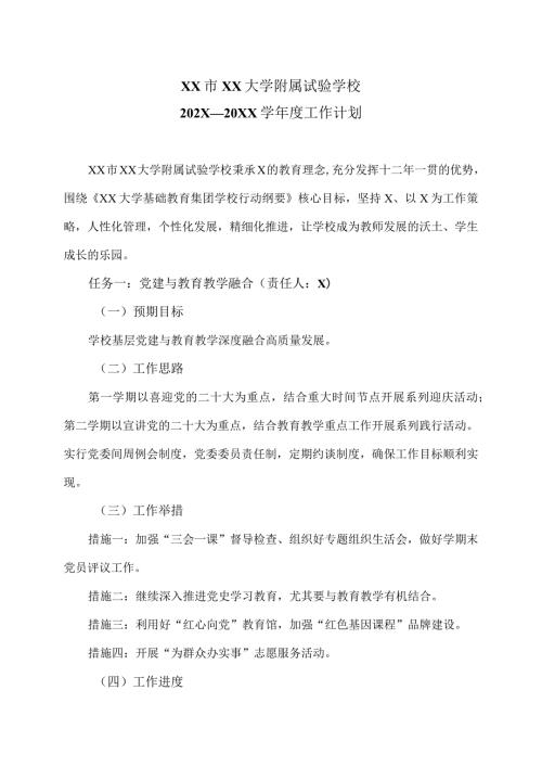 XX市XX大学附属试验学校202X—20XX学工作计划（2024年）.docx