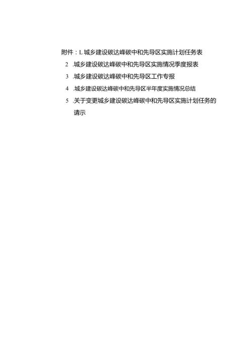 城乡建设碳达峰碳中和先导区实施计划任务表、季度报表、工作专报、实施情况总结、任务的请示.docx
