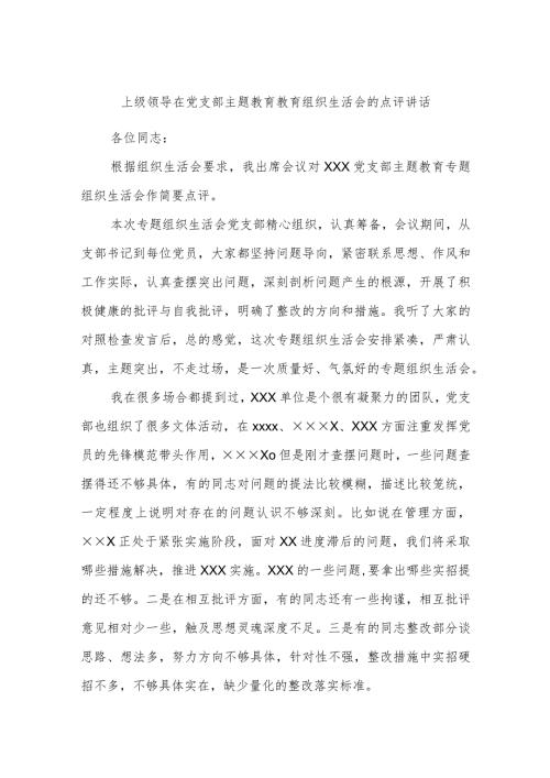 上级领导在党支部主题教育教育组织生活会的点评讲话.docx