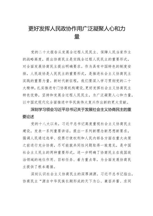 更好发挥人民政协作用广泛凝聚人心和力量.docx