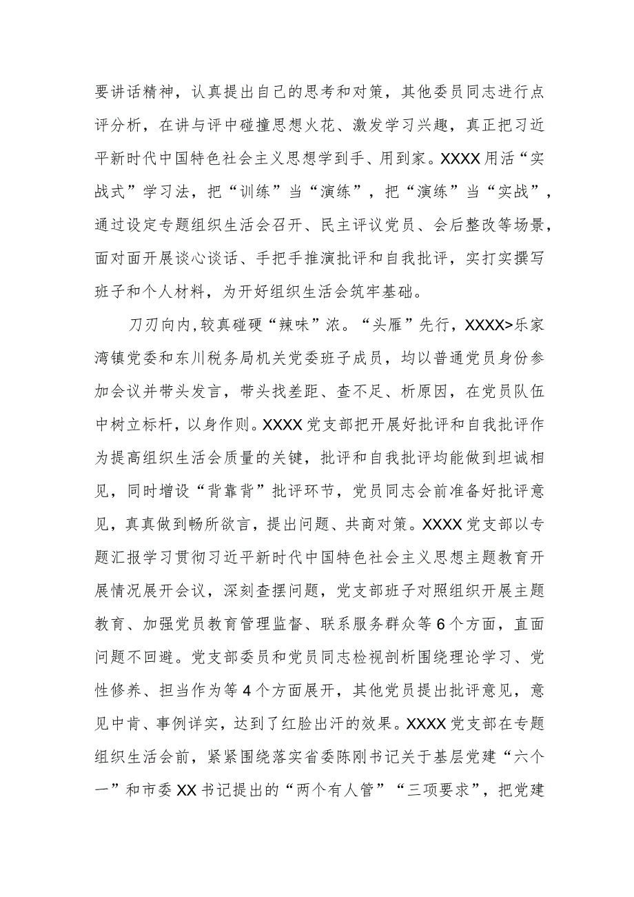 XXX基层党组织高标准开好主题教育专题组织生活会经验总结.docx_第2页