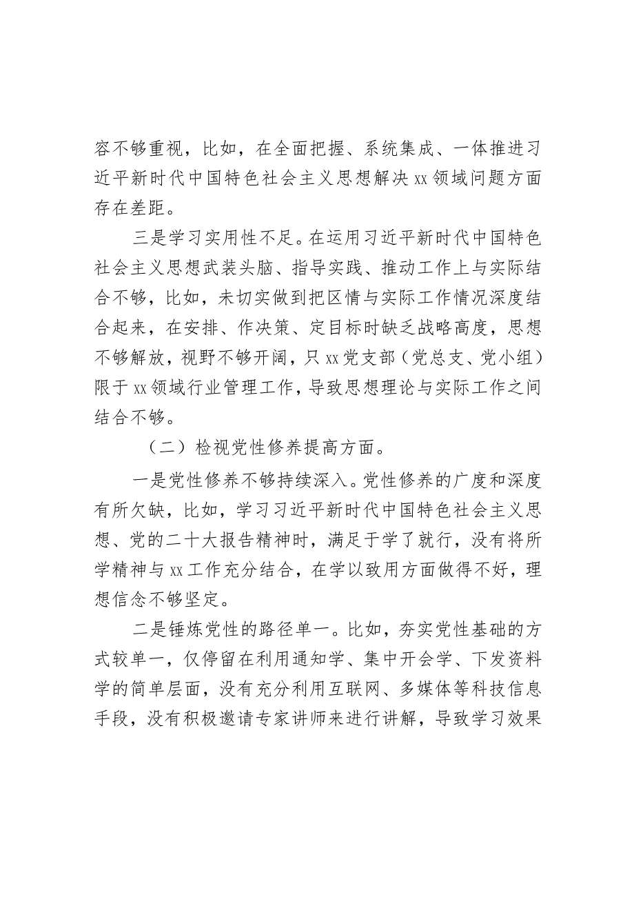 XX党支部（党总支、党小组）2024主题教育组织生活会班子对照检查材料.docx_第2页