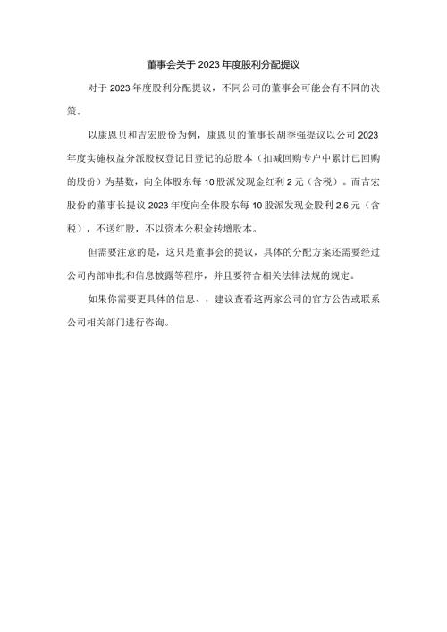 董事会关于2023股利分配提议.docx
