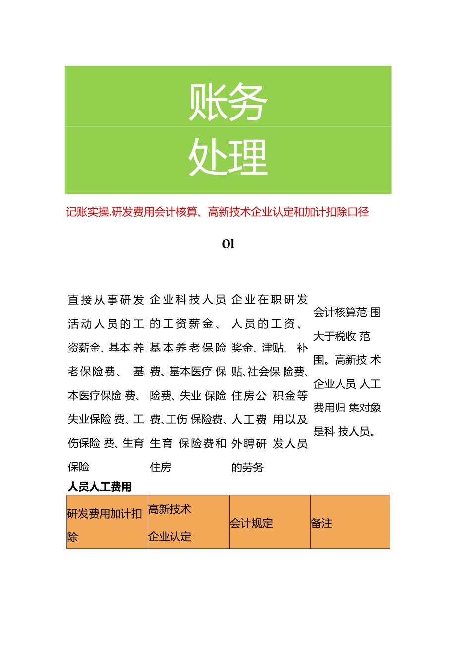 记账实操研发费用会计核算、高新技术企业认定和加计扣除口径.docx_第1页