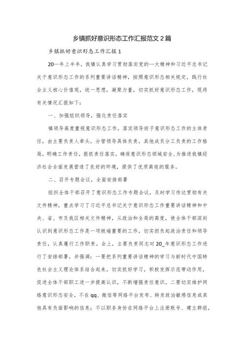 乡镇抓好意识形态工作汇报范文2篇.docx