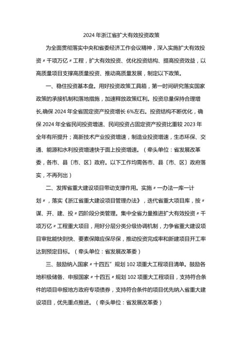 2024年浙江省扩大有效投资政策.docx