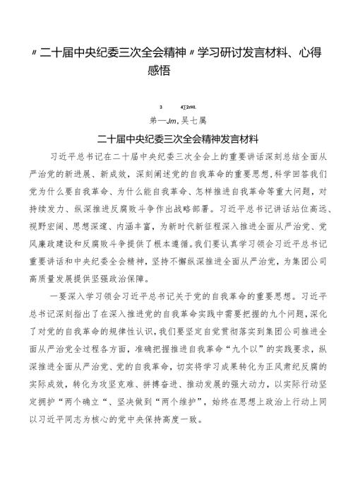 “二十中央纪委三次全会精神”学习研讨发言材料、心得感悟.docx