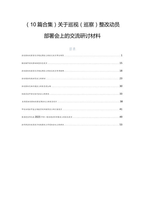 （10篇合集）关于巡视（巡察）整改动员部署会上的交流研讨材料.docx