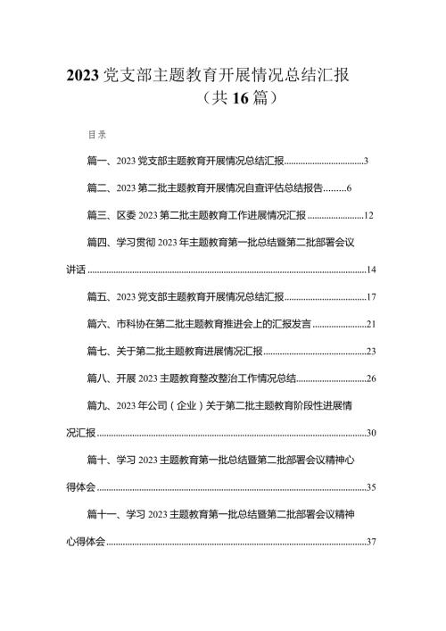 2023党支部专题教育开展情况总结汇报16篇(最新精选).docx