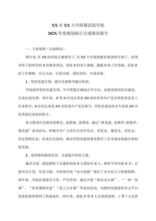 XX市XX大学附属试验学校202X规划执行完成情况报告（2024年）.docx