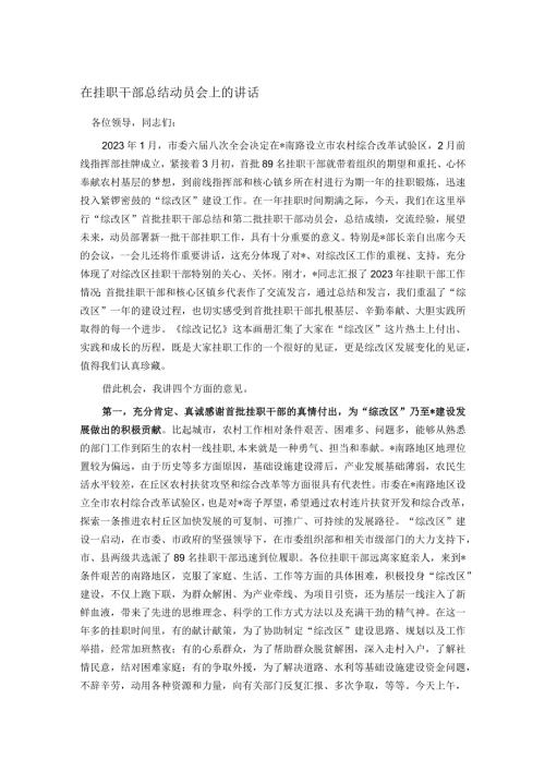 在挂职干部总结动员会上的讲话(1).docx
