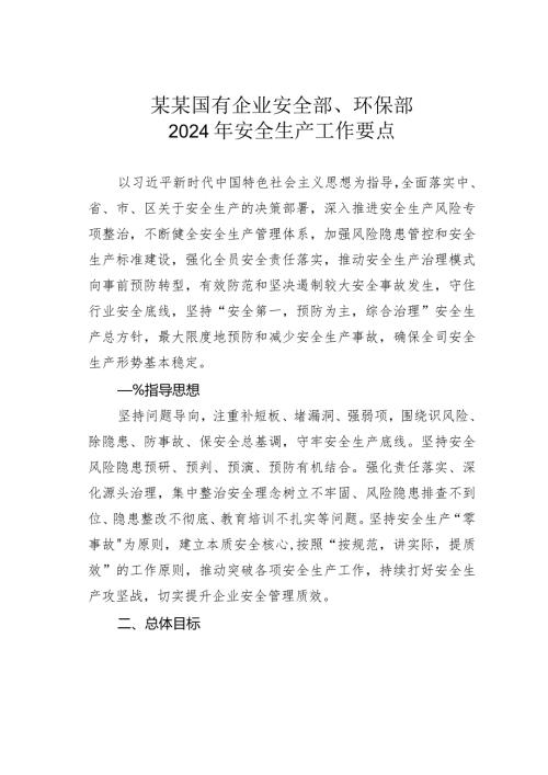 某某国有企业安全部、环保部2024年安全生产工作要点.docx