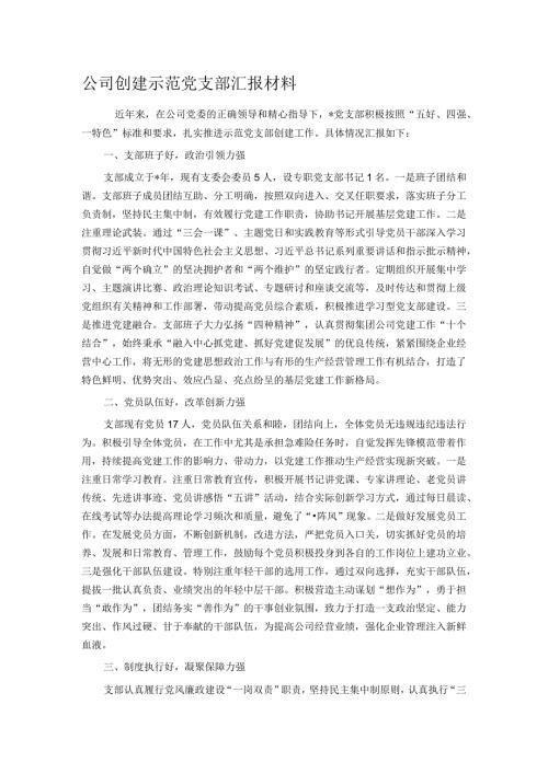 公司创建示范党支部汇报材料.docx