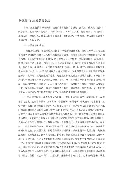 乡镇第二批主题教育总结.docx