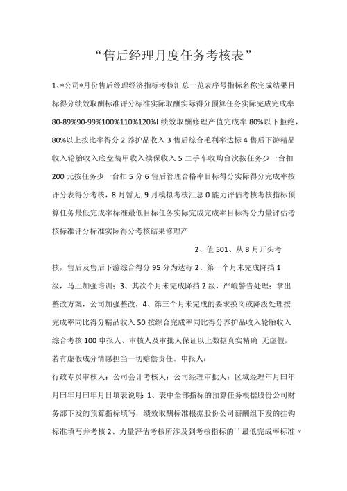 售后经理月度任务考核表.docx