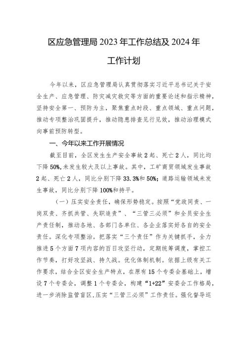 区应急管理局2023年工作总结及2024年工作计划(20240117).docx