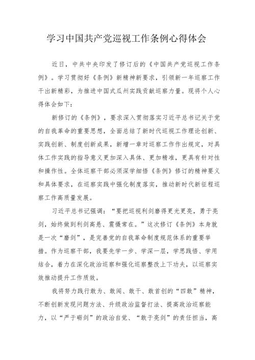 电力公司党员干部学习《中国共产党巡视工作条例》个人心得体会 （合计6份）.docx