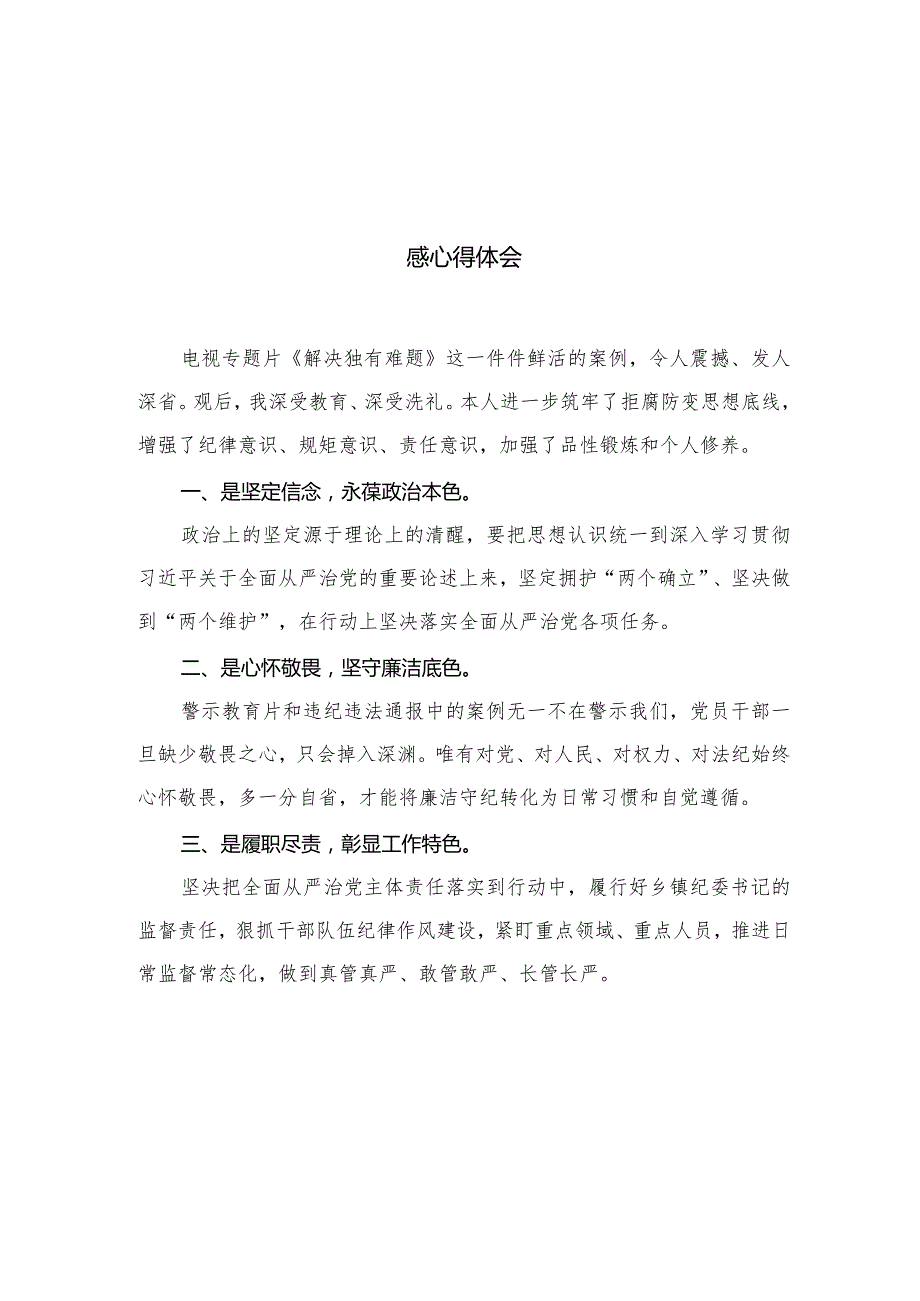 （9篇）《持续发力纵深推进》第一集《解决独有难题》观后感心得体会模板.docx_第2页