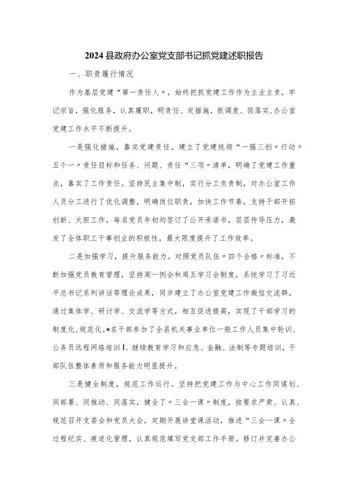 2024县政府办公室党支部书记抓党建述职报告.docx