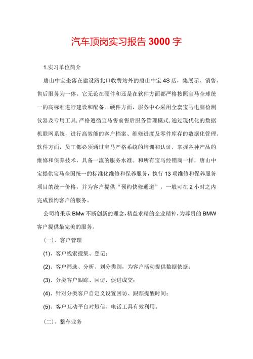 汽车顶岗实习报告3000字.docx