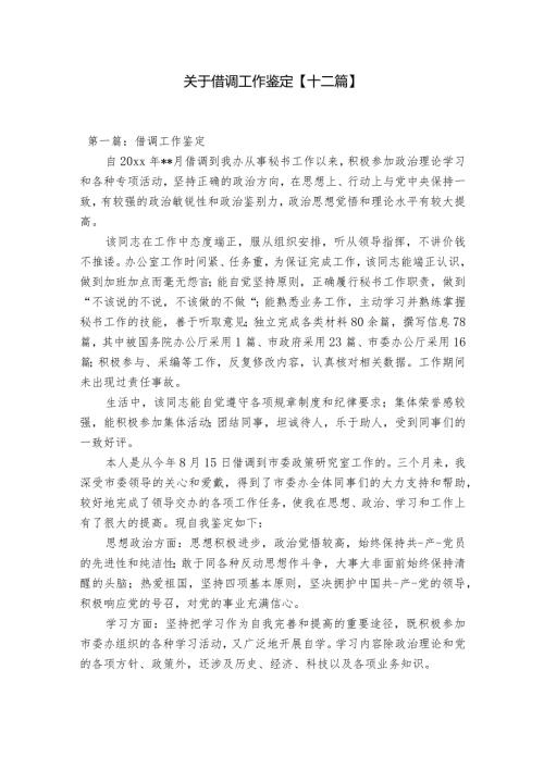 关于借调工作鉴定【十二篇】.docx