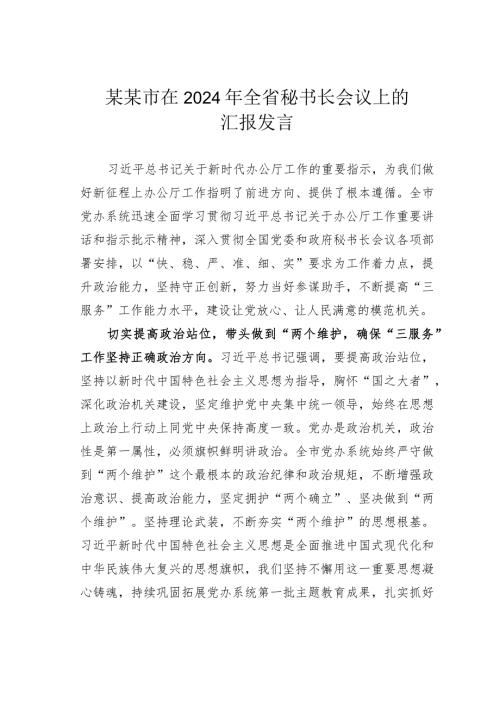 某某市在2024年全省秘书长会议上的汇报发言.docx