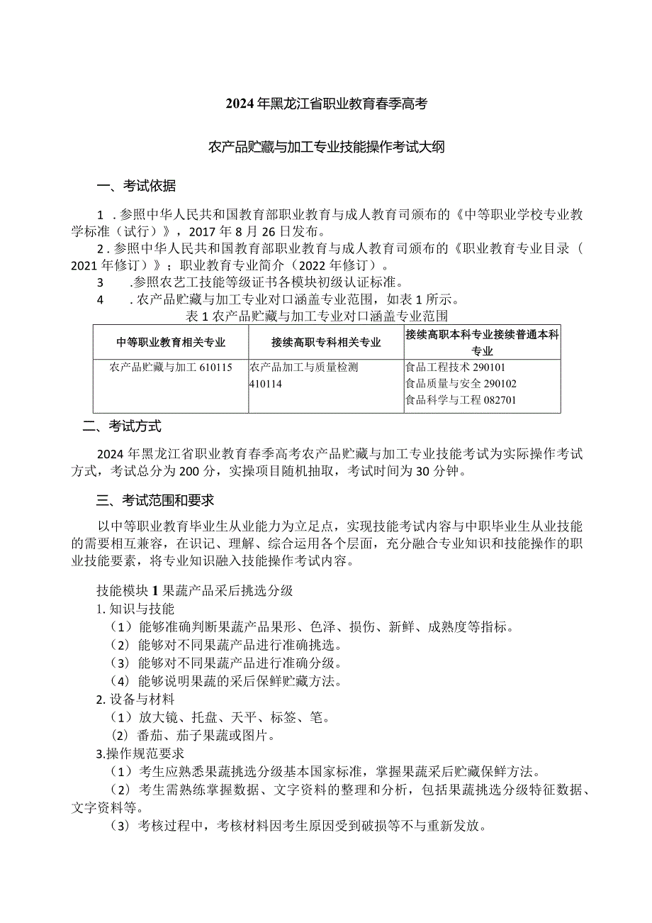 617农产品贮藏与加工专业技能操作考试大纲.docx_第1页