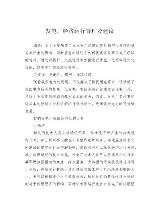 发电厂经济运行管理及建议.docx
