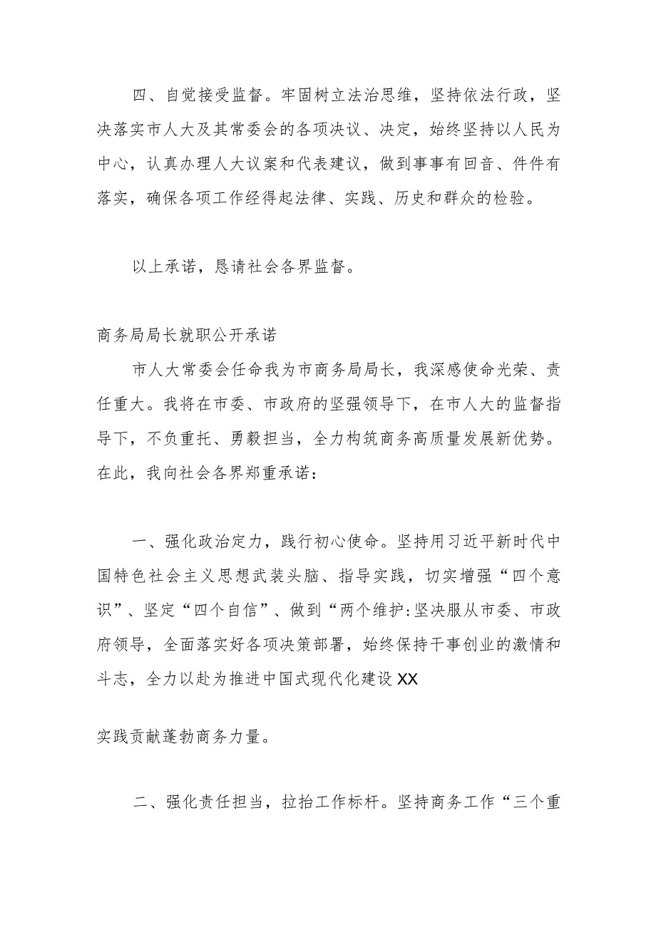 （8篇）局长就职公开承诺材料汇编.docx_第2页