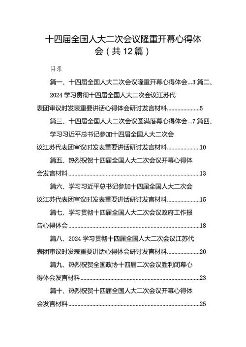 十四全国人大二次会议隆重开幕心得体会12篇（详细版）.docx