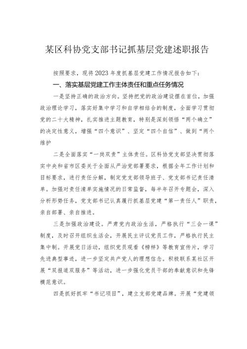 某区科协党支部书记抓基层党建述职报告.docx