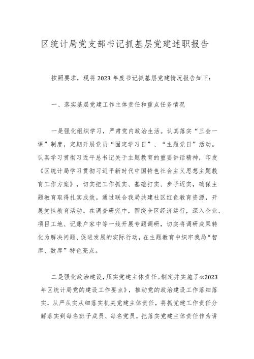 区统计局党支部书记抓基层党建述职报告(1).docx