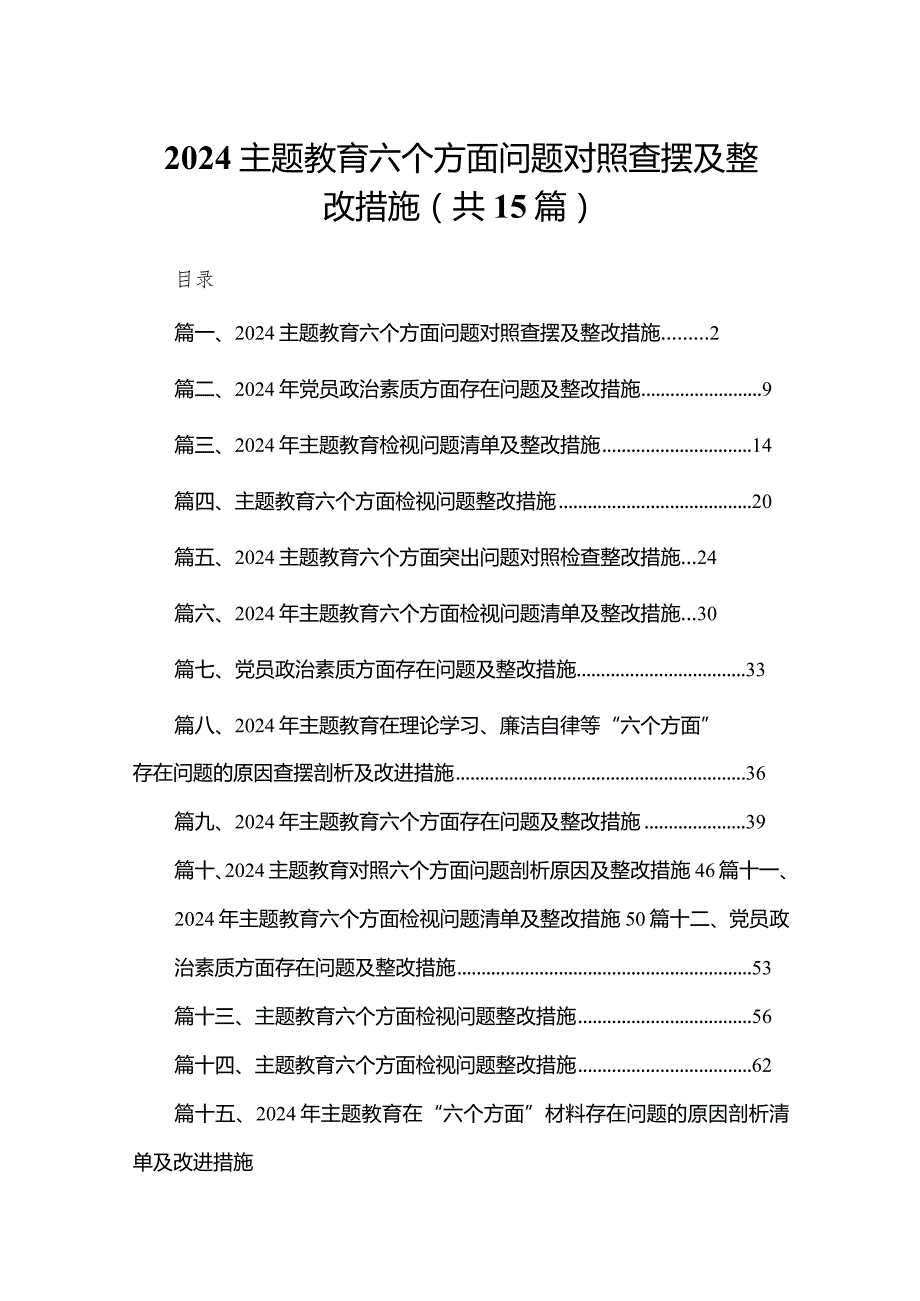 专题教育六个方面问题对照查摆及整改措施【15篇精选】供参考.docx_第1页