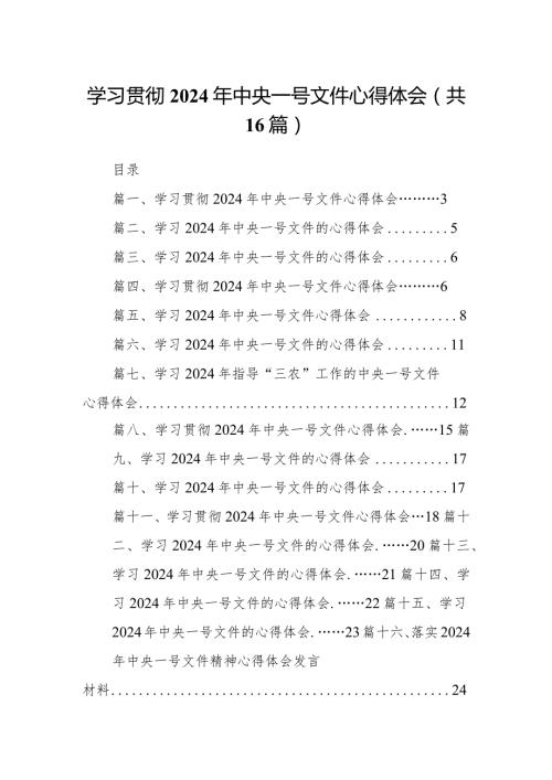学习贯彻2024年中央一号文件心得体会16篇供参考.docx