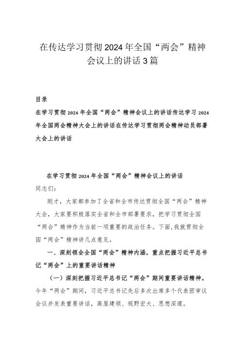 在传达学习贯彻2024年全国“两会”精神会议上的讲话3篇.docx