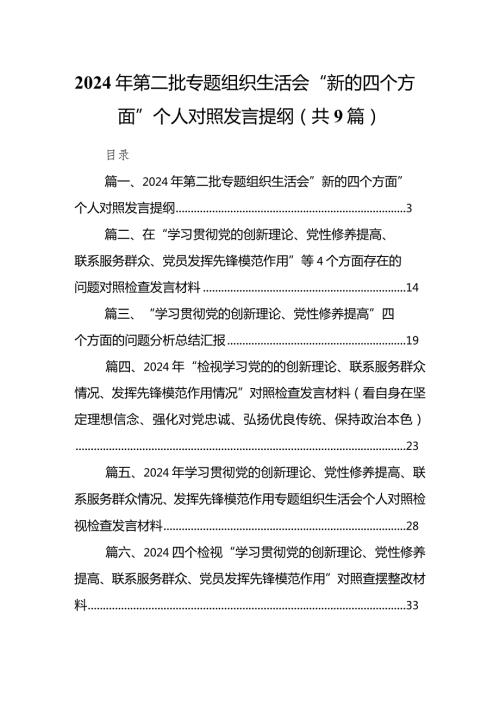 【9篇】2024年第二批专题组织生活会“新的四个方面”个人对照发言提纲.docx