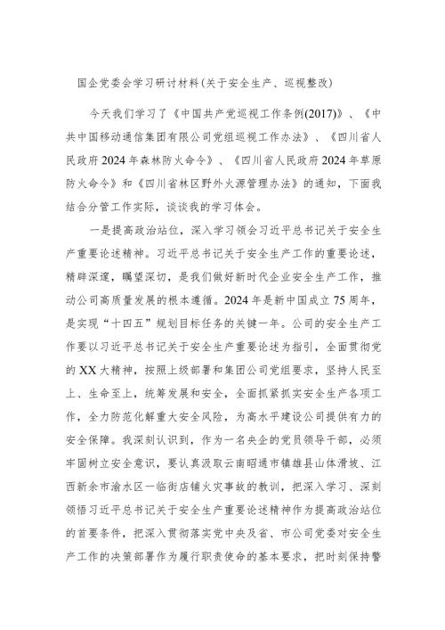 国企党委会学习研讨材料（关于安全生产、巡视整改）.docx