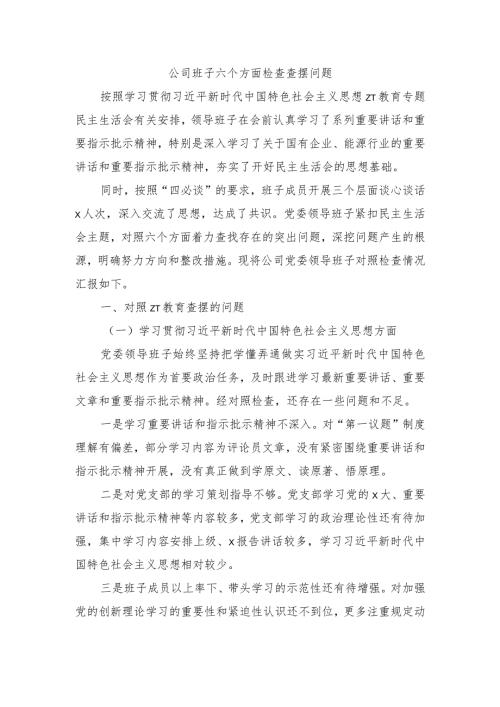 公司班子六个方面检查查摆问题.docx