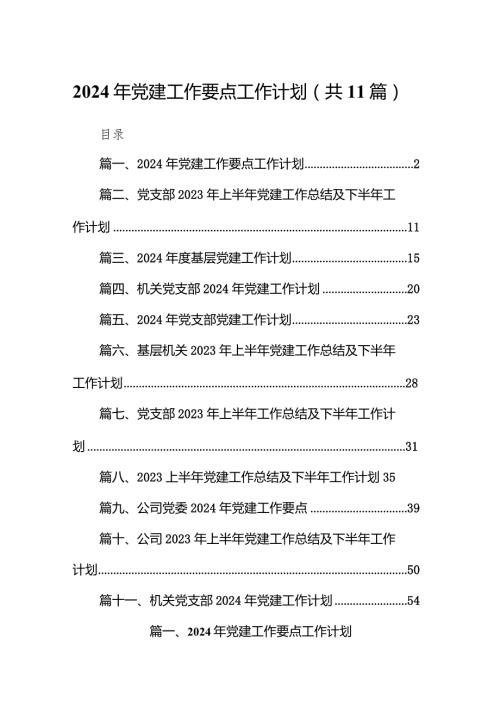 2024年党建工作要点工作计划11篇(最新精选).docx