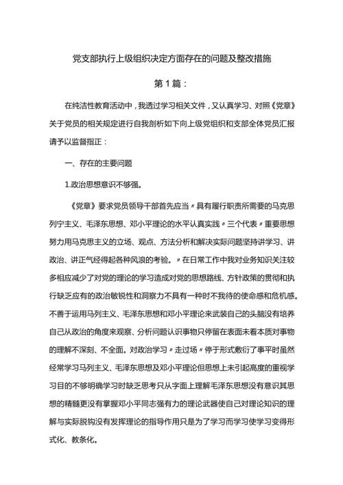 党支部执行上级组织决定方面存在的问题及整改措施.docx